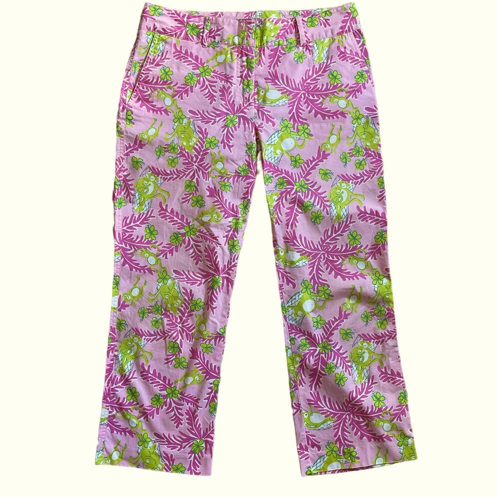 Lilly Pulitzer Vintage Green Monkey Pink Palm Tree Capri Pants Size 6
